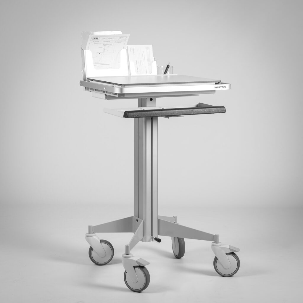 Arvuti töölaud ratastel haiglatesse. Equa-7004 ratastel töölaud reguleeritava kõrgusega.