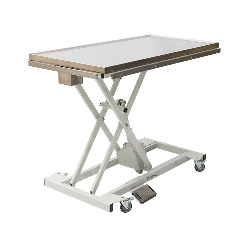 World’s lowest electrically adjustable veterinary table on wheels.